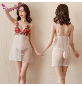 FEE ET MOI Sexy Rose Lace Seethrough Body Sleepwear (White - Red)